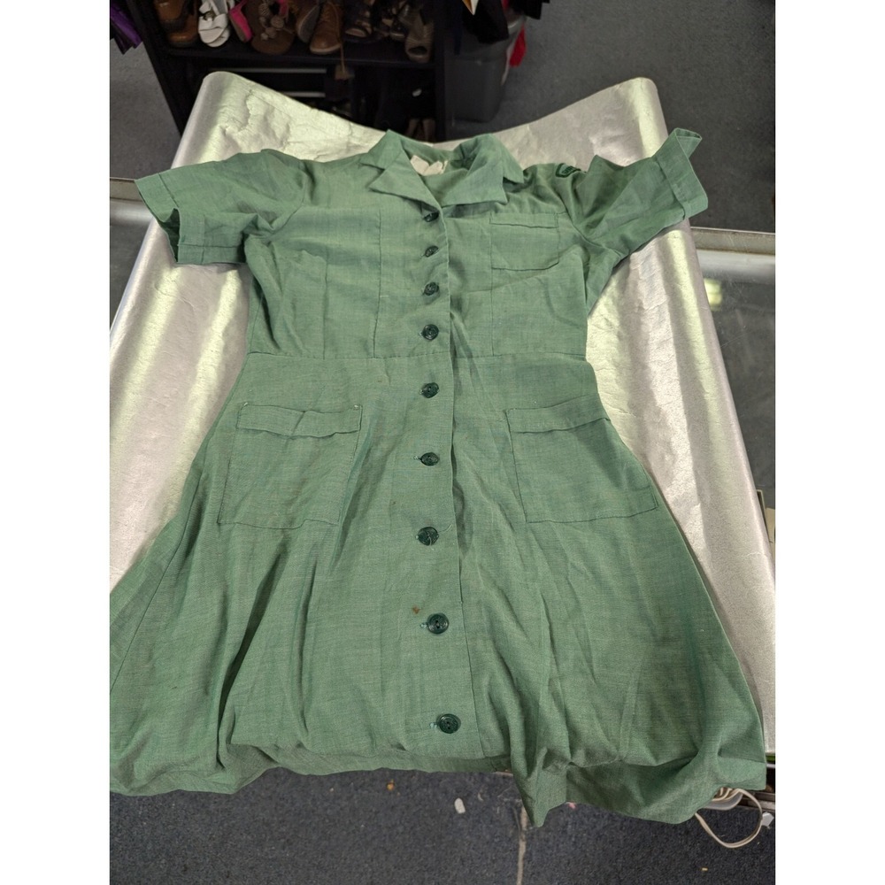 Vintage Official Girl Scout scouts USA patch green button up front size 10 dress